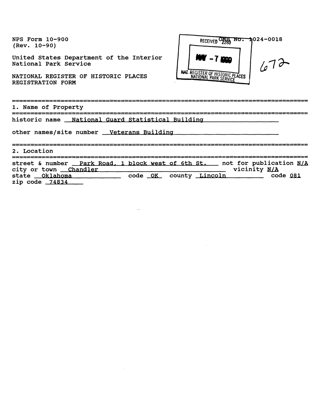 United States Department of the Interior National Park Service NATIONAL REGISTER of HISTORIC PLACES REGISTRATION FORM