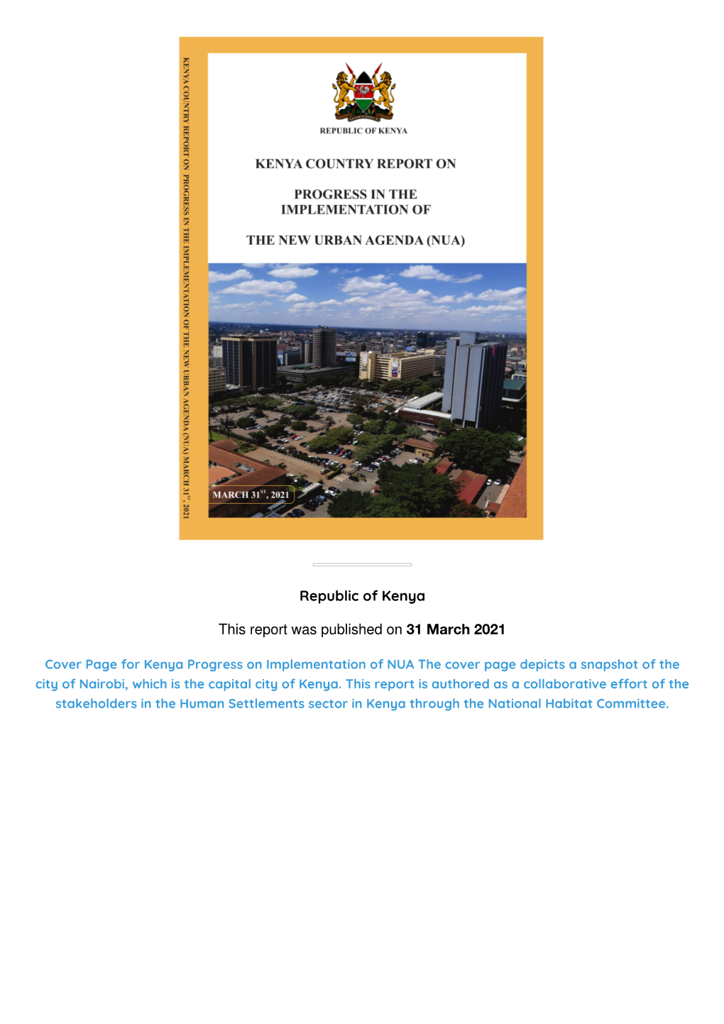 VNR Report Cover Page | Urban Agenda Platform