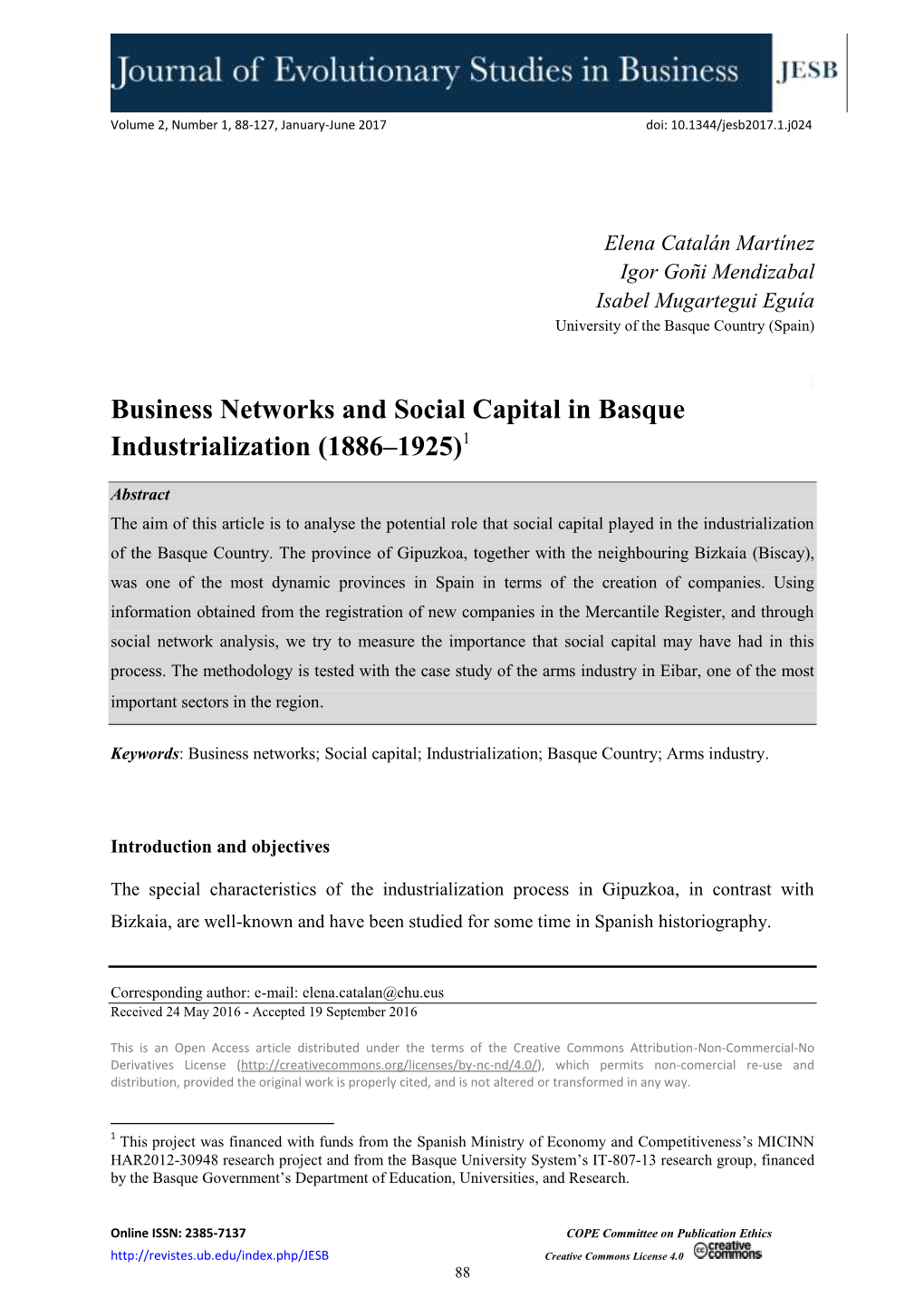 Business Networks and Social Capital in Basque Industrialization (1886–1925)1