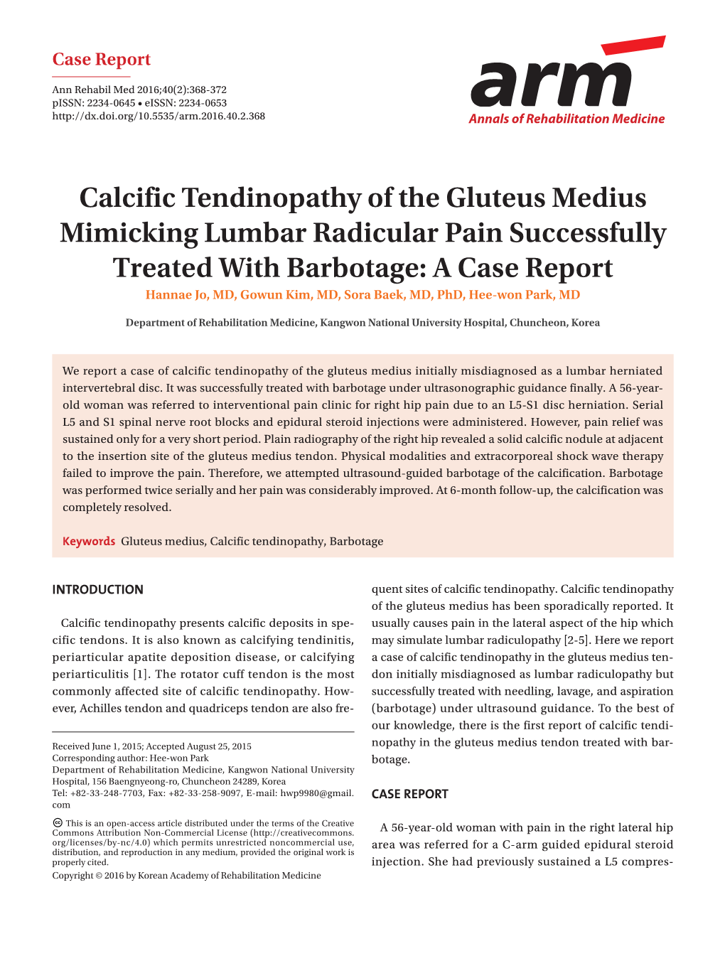 Calcific Tendinopathy of the Gluteus Medius