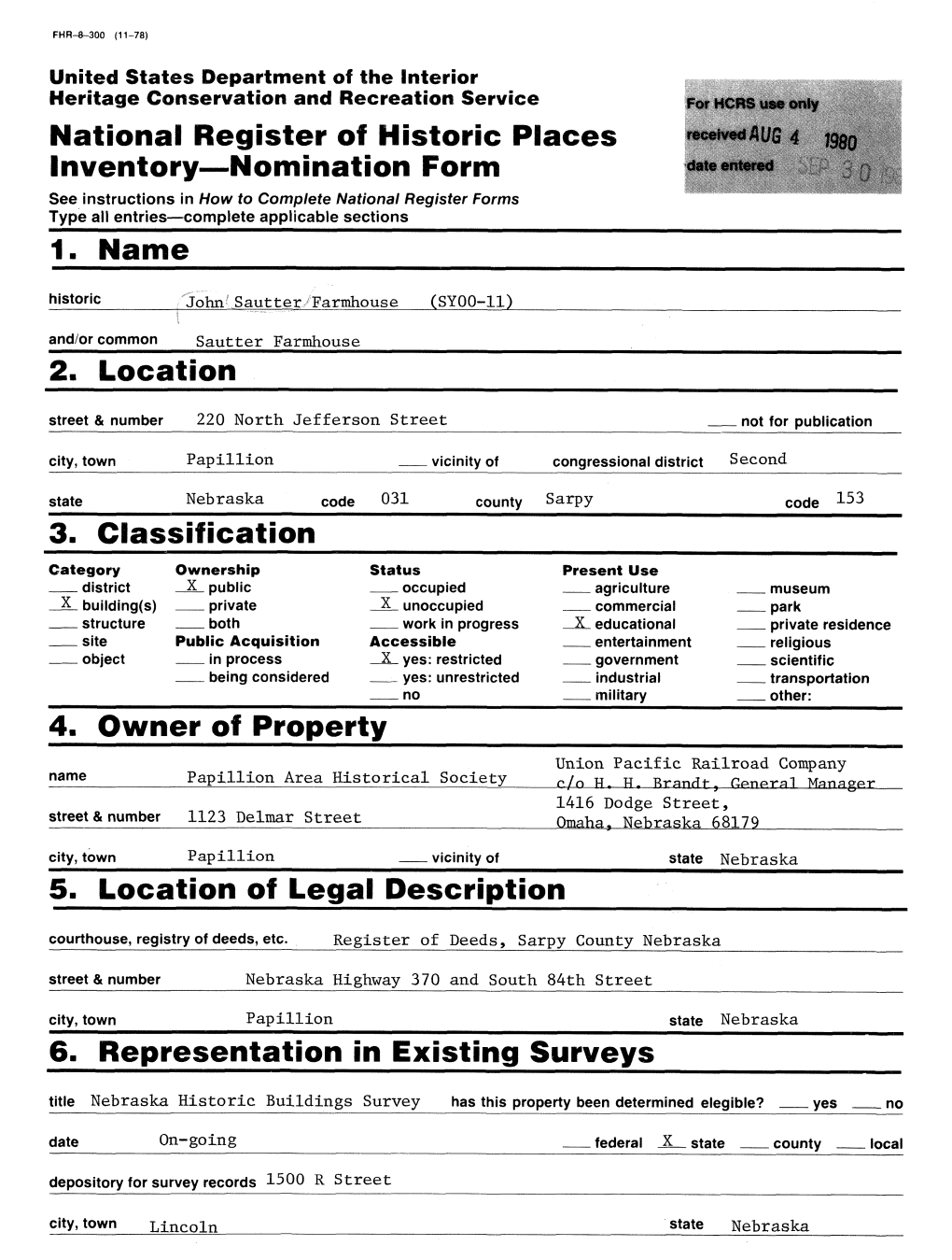 National Register of Historic Places Inventory Nomination Form 1