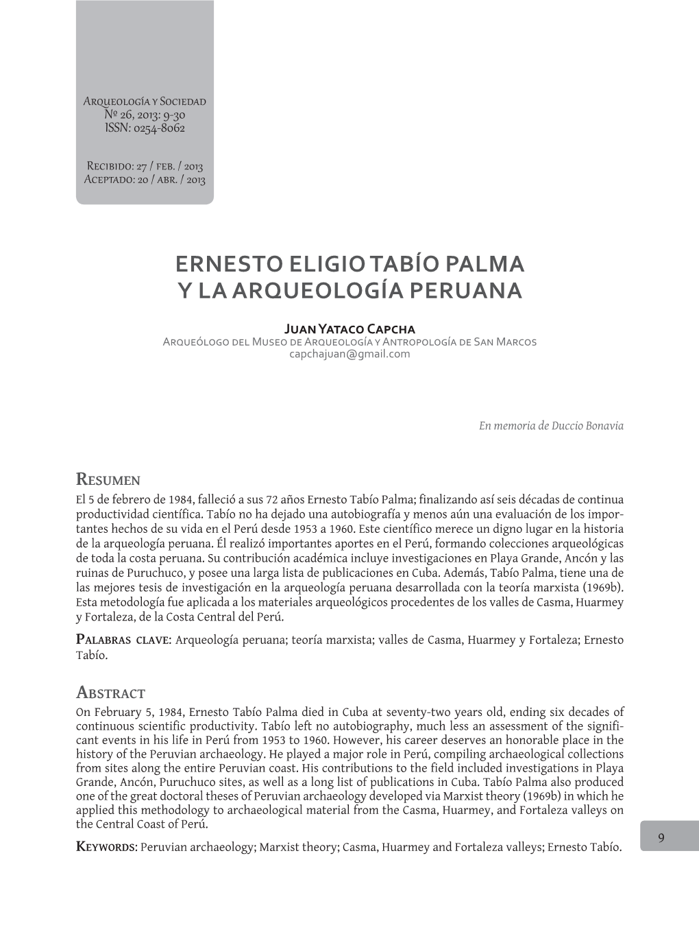 Ernesto Eligio Tabío Palma Y La Arqueología Peruana