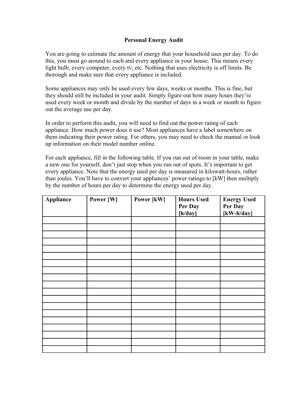 Personal Energy Audit