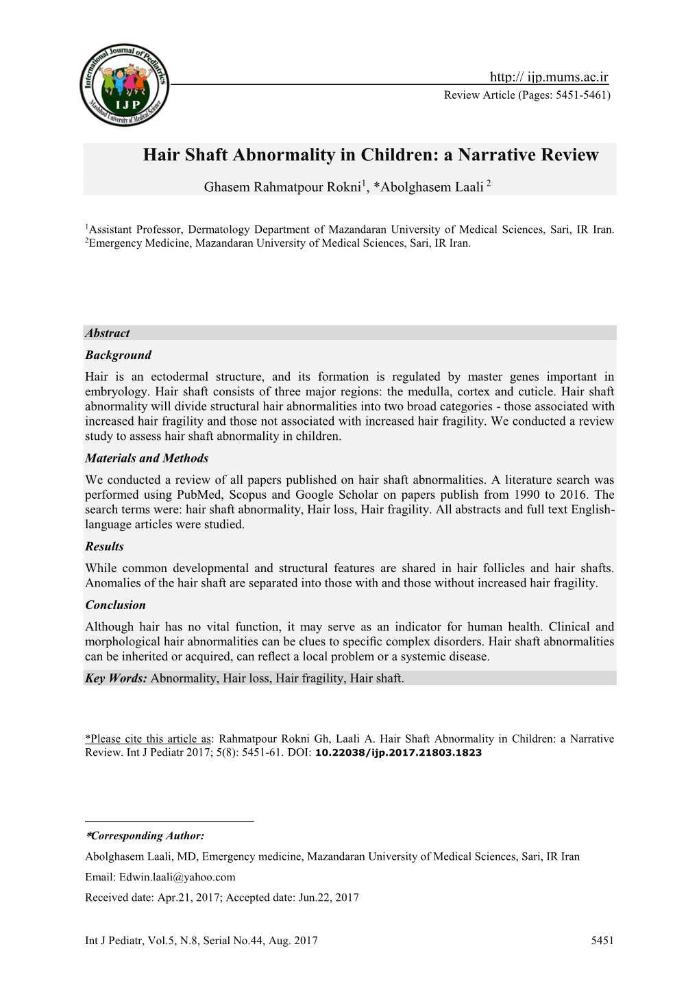 Hair Shaft Abnormality in Children: a Narrative Review