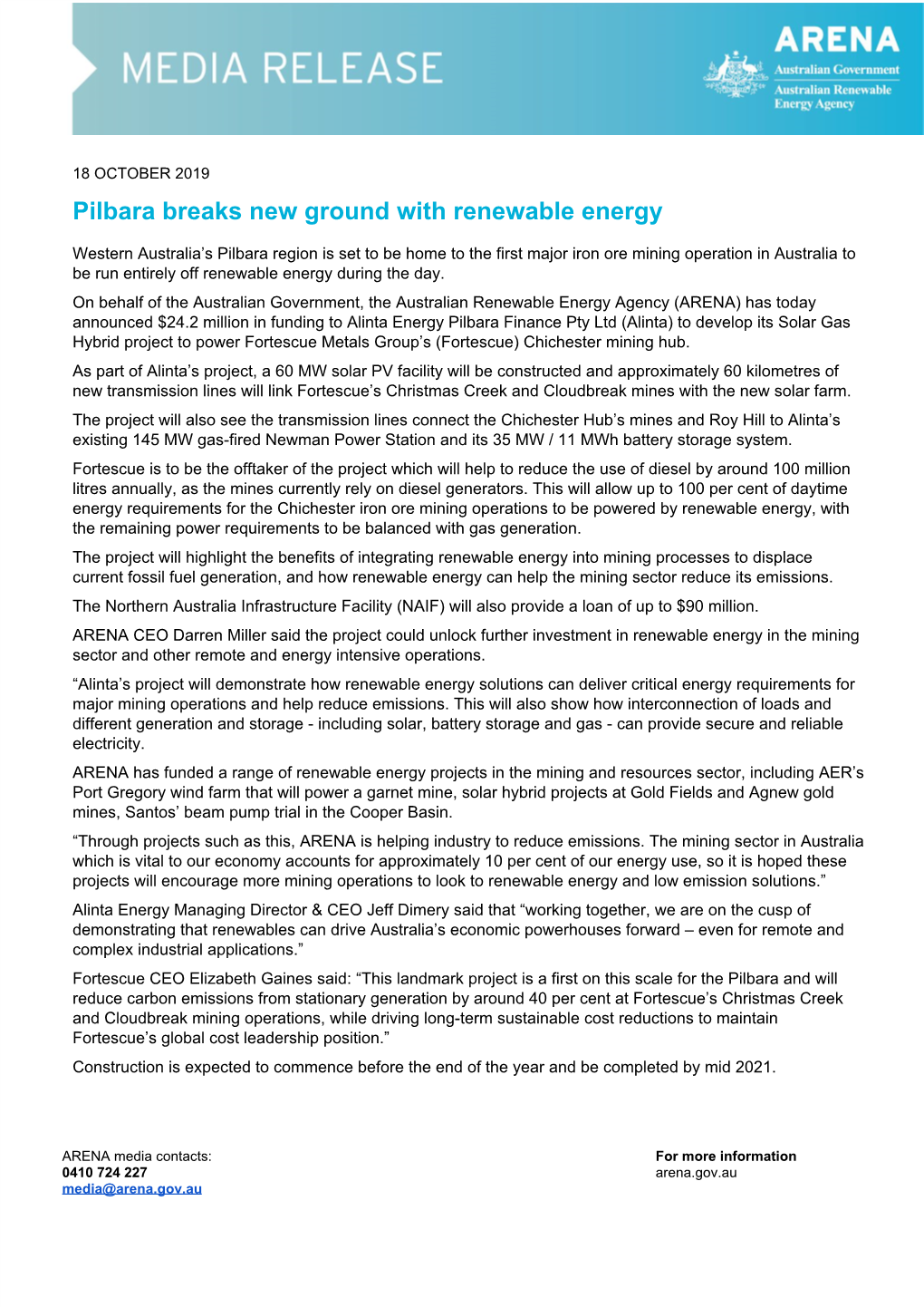 Pilbara Breaks New Ground with Renewable Energy