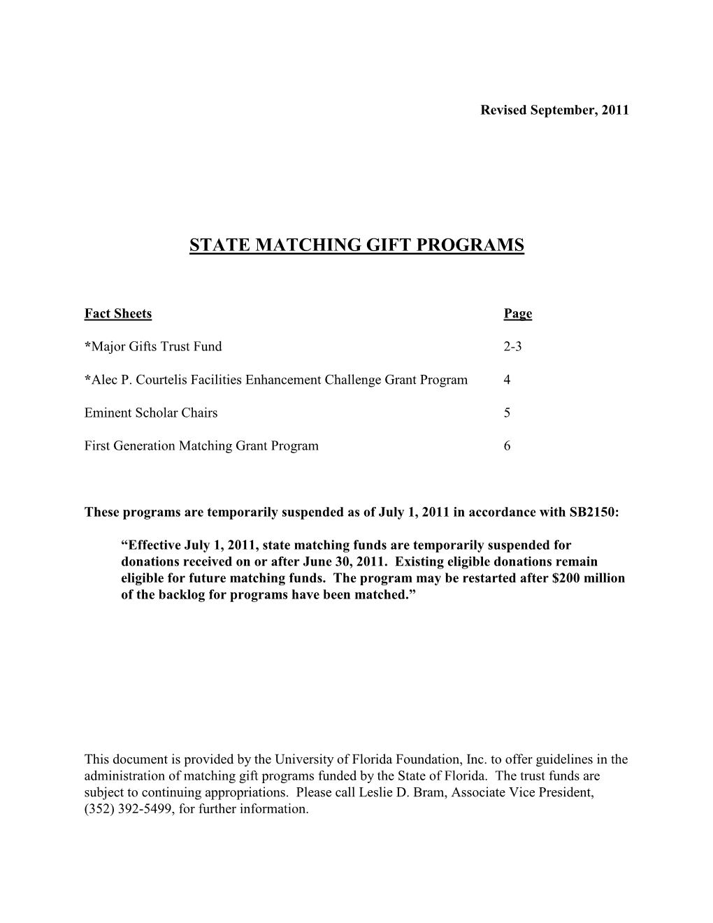 State Matching Gift Program Information