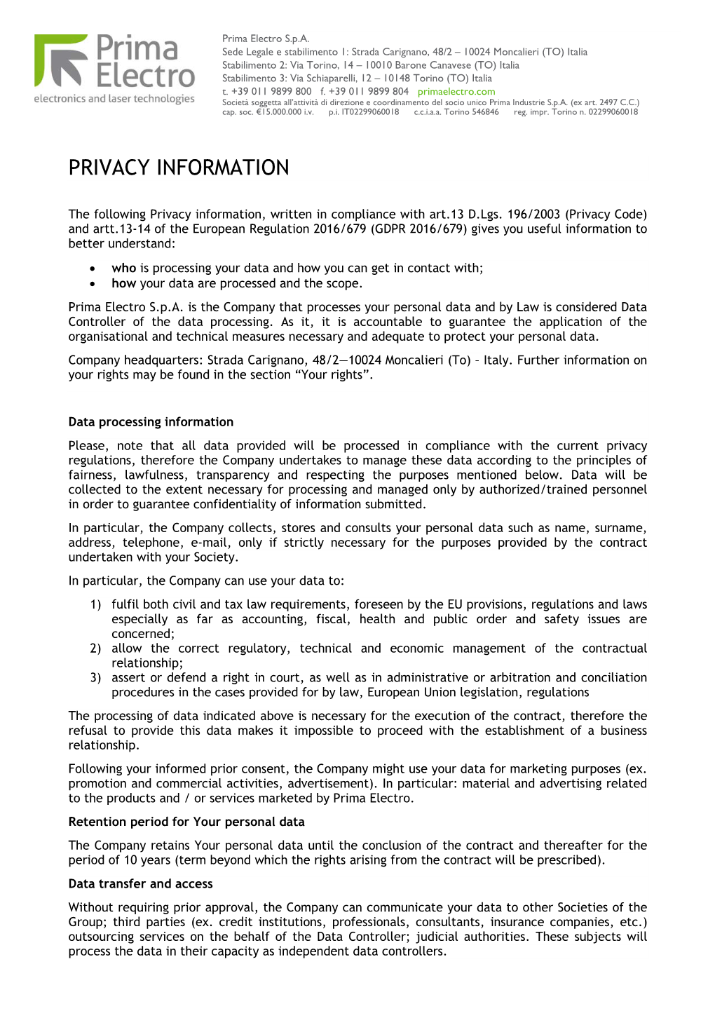 Privacy Information