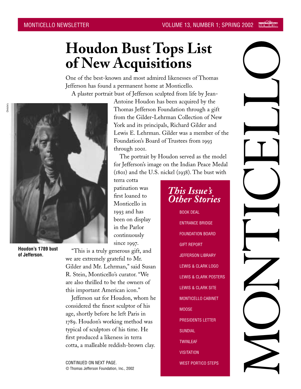 Houdon Bust Lists the Top of New Acquisitions