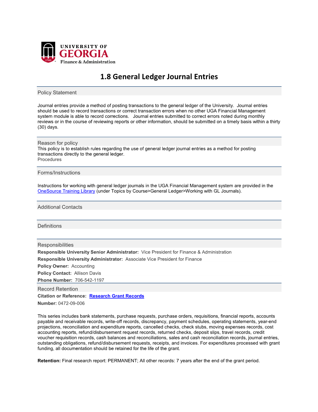 1.8 General Ledger Journal Entries