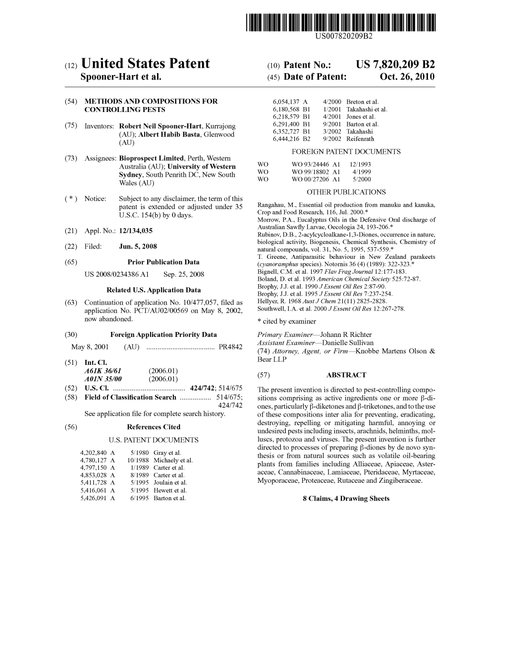 (12) United States Patent (10) Patent No.: US 7820,209 B2 Spooner-Hart Et Al