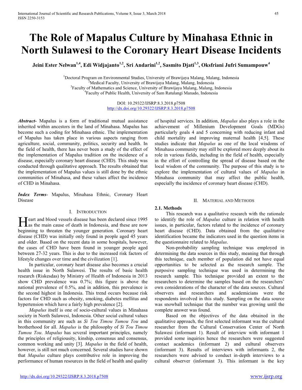 The Role of Mapalus Culture by Minahasa Ethnic in North Sulawesi to the Coronary Heart Disease Incidents