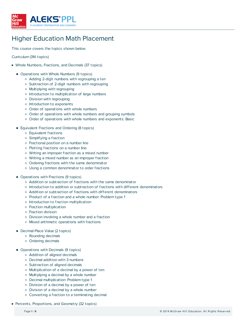 Higher Education Math Placement