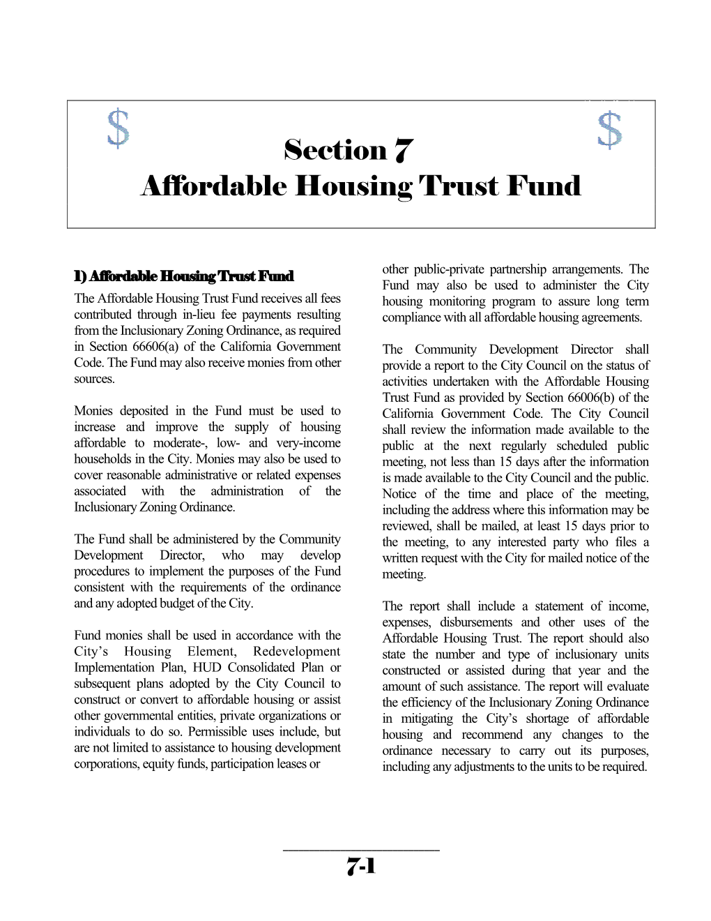 Section 7 Affordable Housing Trust Fund