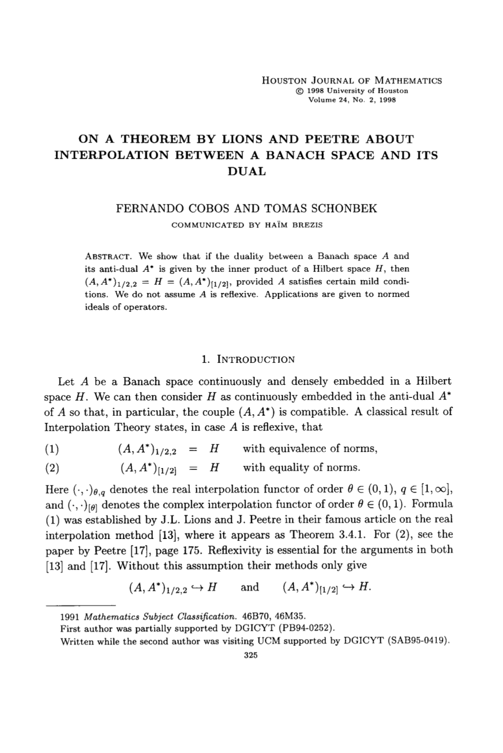 On a Theorem by Lions and Peetre About Interpolation Between a Banach Space and Its Dual