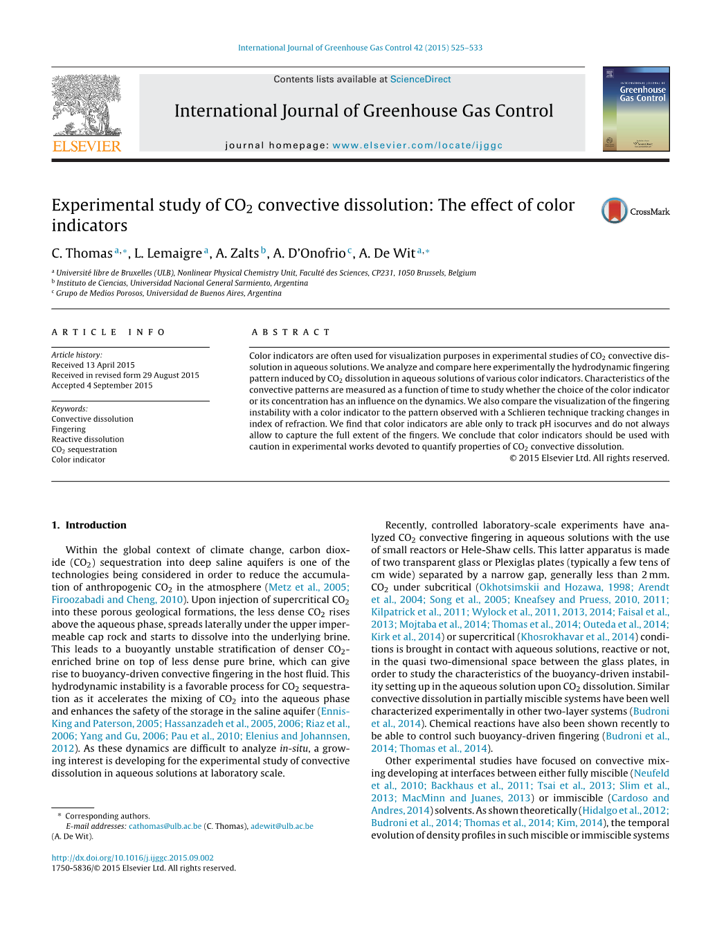 Experimental Study of CO2 Convective Dissolution: the Effect of Color Indicators