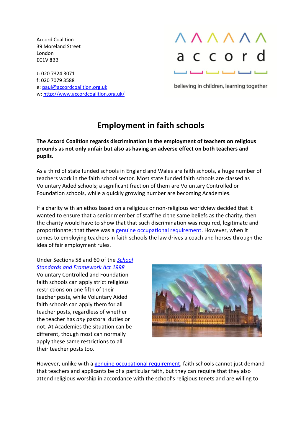 Employment in Faith Schools