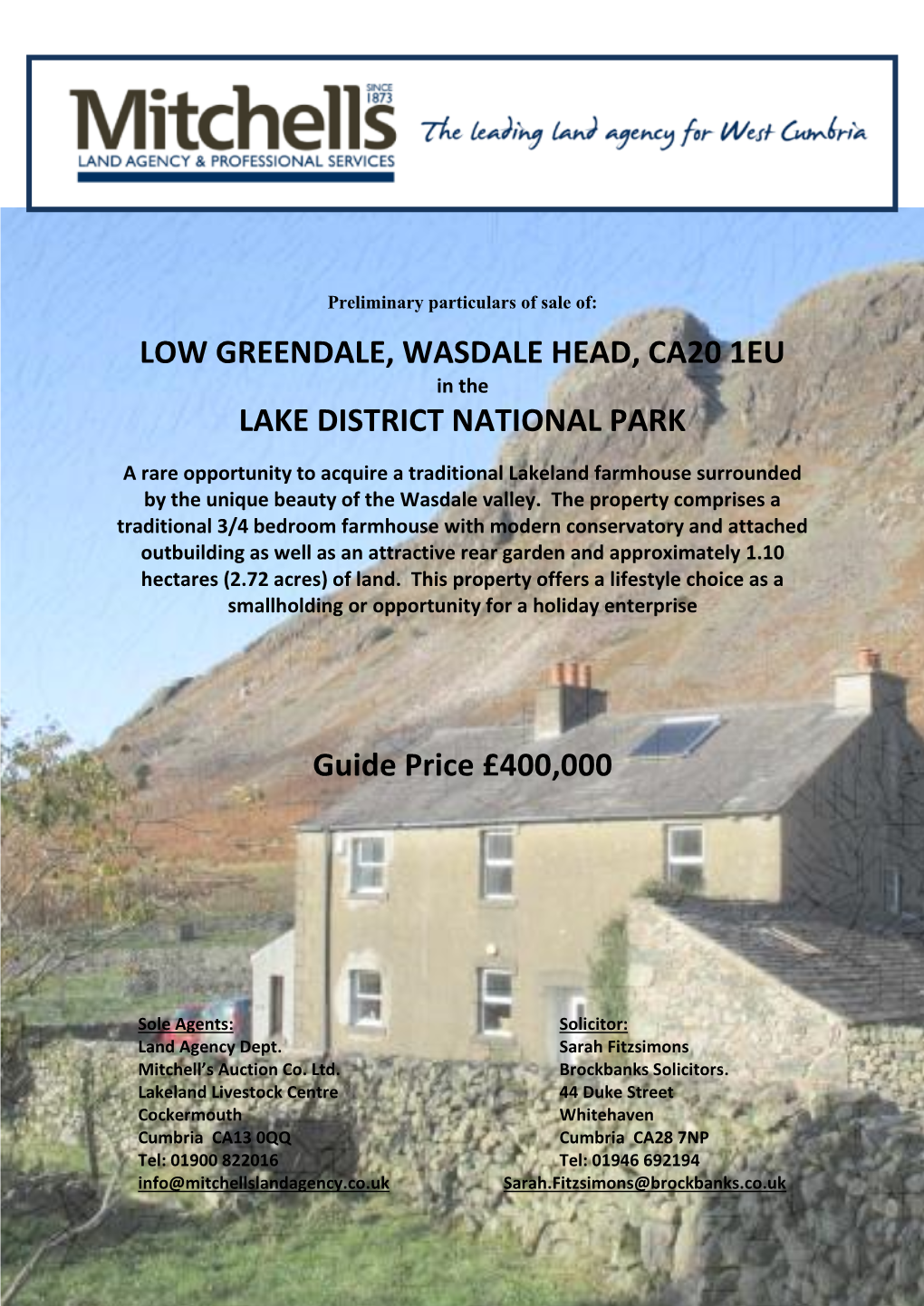 LOW GREENDALE, WASDALE HEAD, CA20 1EU in the LAKE DISTRICT NATIONAL PARK