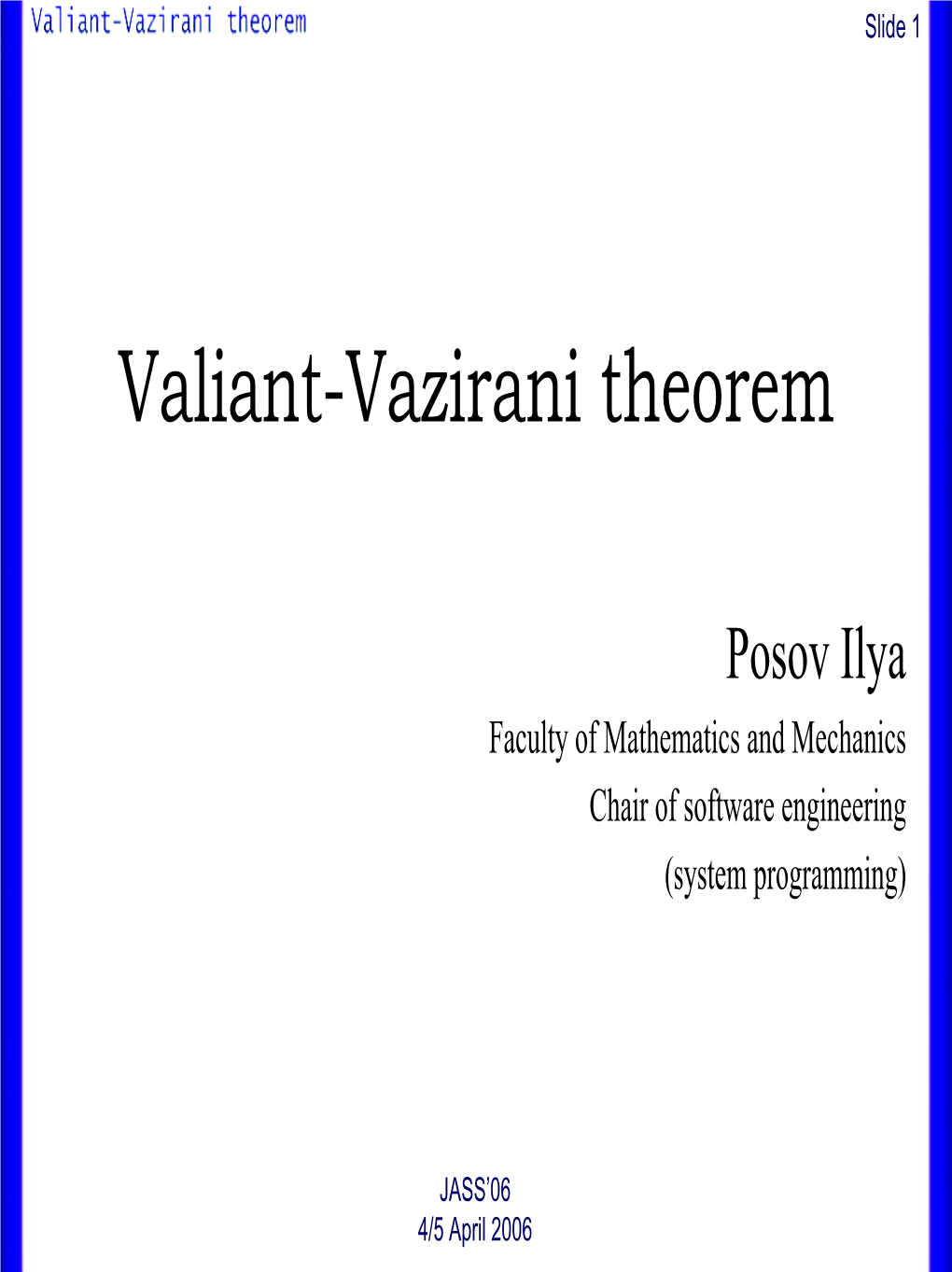 Valiant-Vazirani Theorem