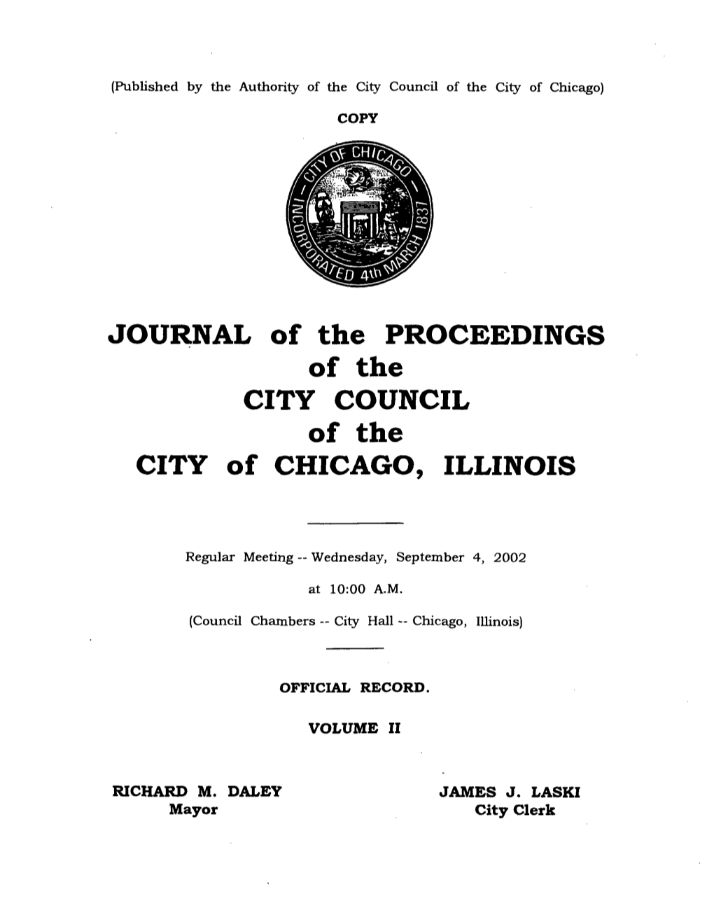 JOURNAL of the PROCEEDINGS of the CITY COUNCIL of the CITY of CHICAGO, ILLINOIS