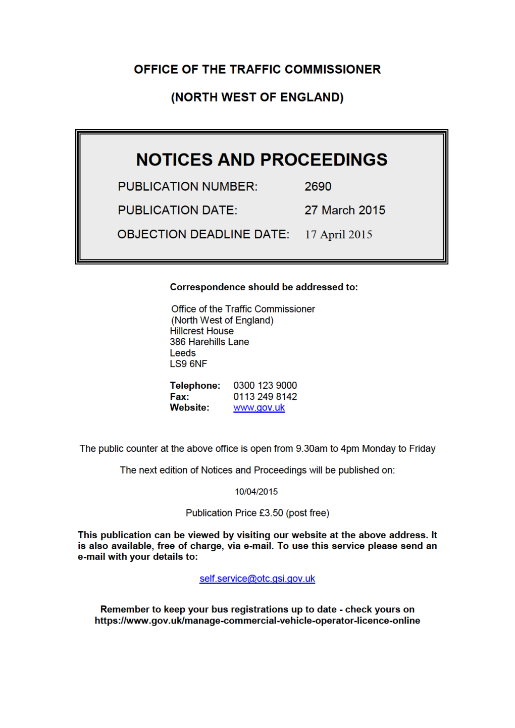 NOTICES and PROCEEDINGS 27 March 2015