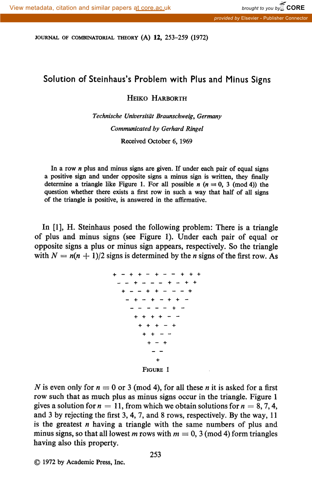 Solution of Steinhaus's Problem with Plus and Minus Signs In