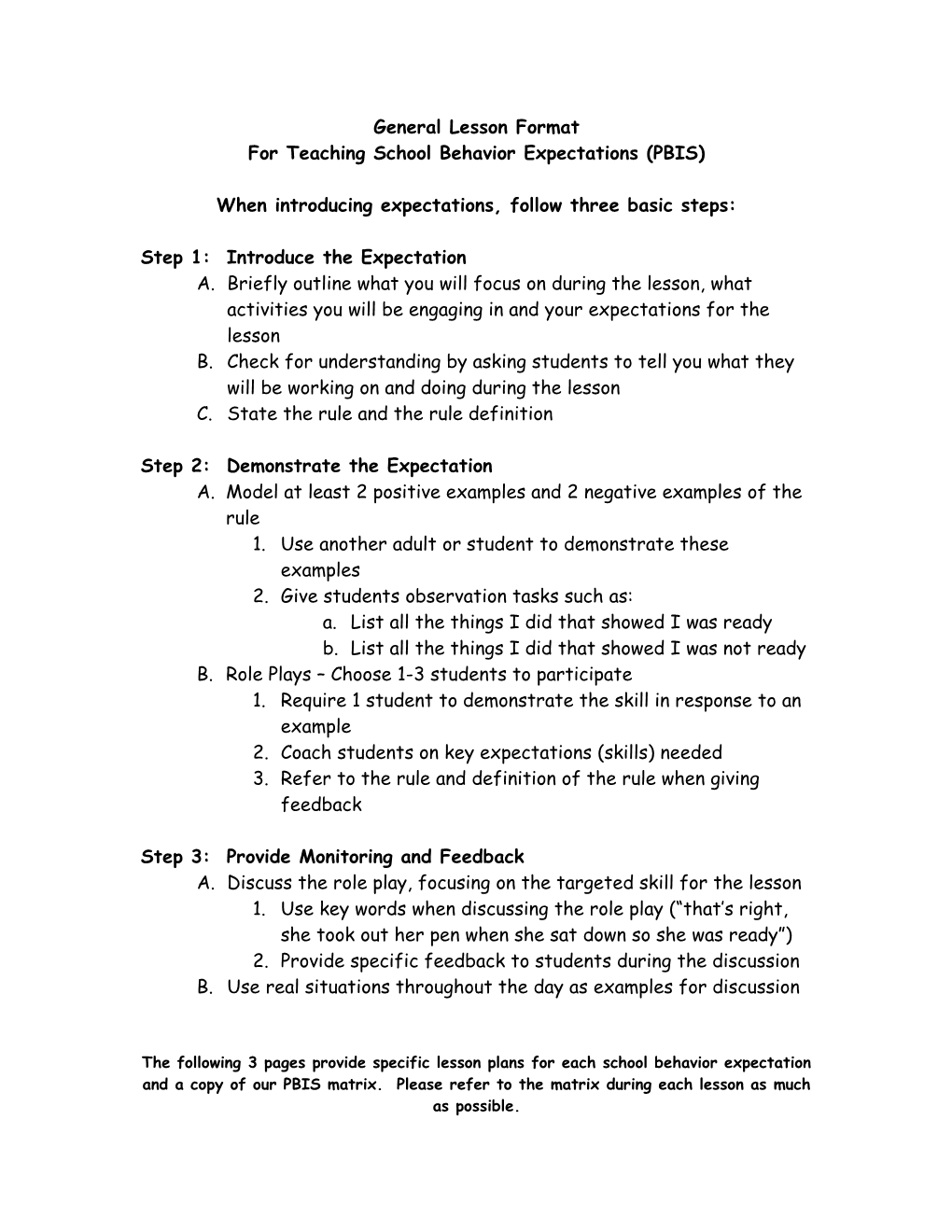 General Lesson Format