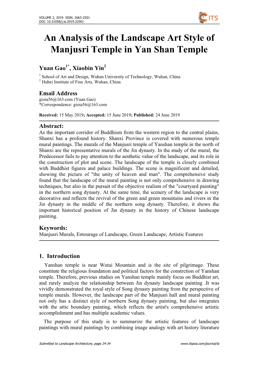 An Analysis of the Landscape Art Style of Manjusri Temple in Yan Shan Temple