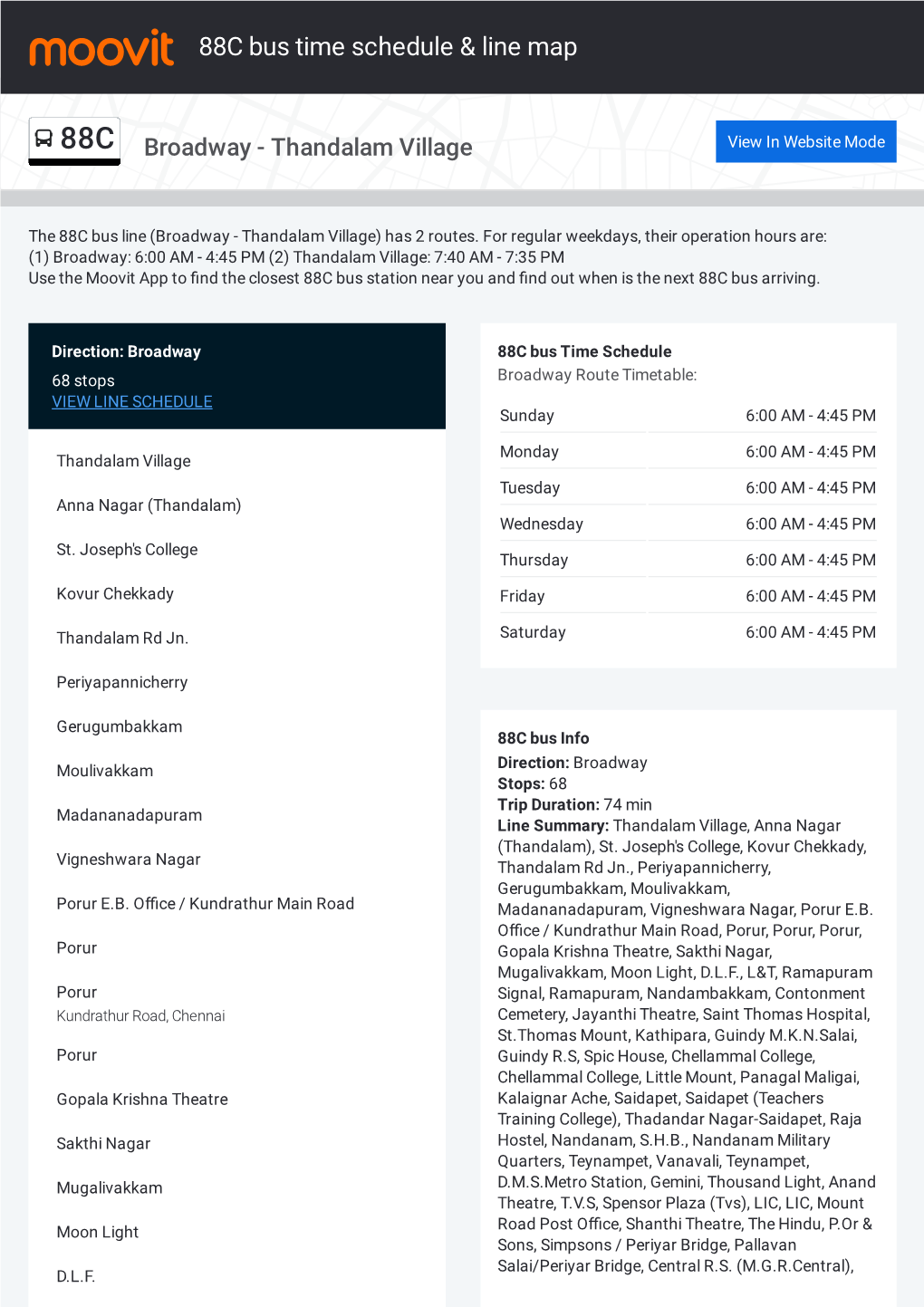 88C Bus Time Schedule & Line Route