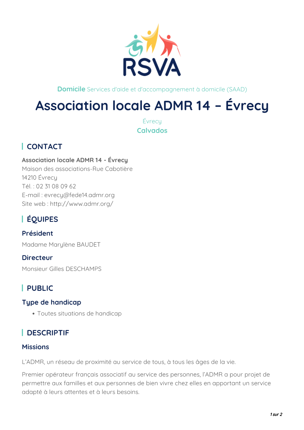 Association Locale ADMR 14 – Évrecy Évrecy Calvados