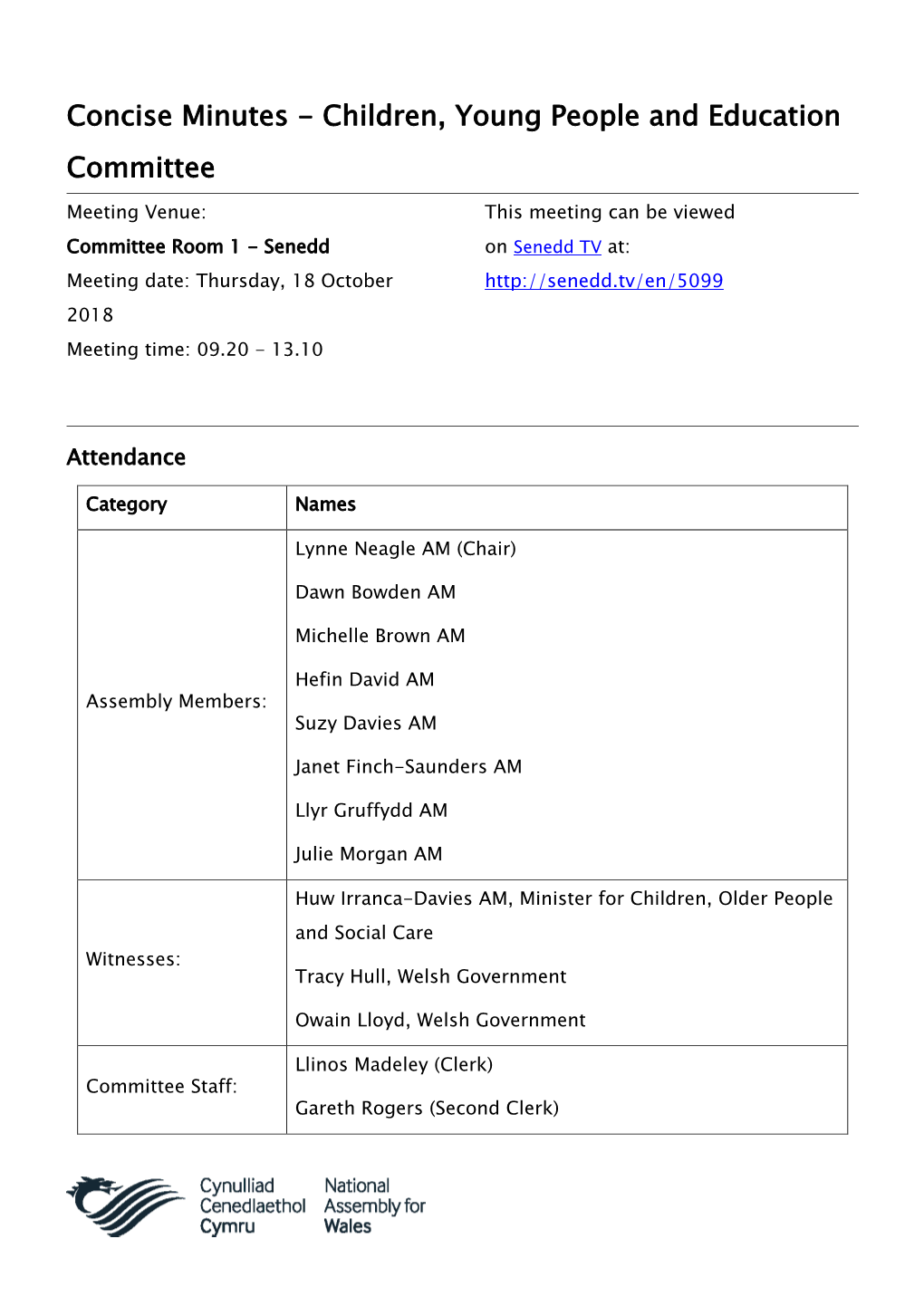 Concise Minutes - Children, Young People and Education Committee