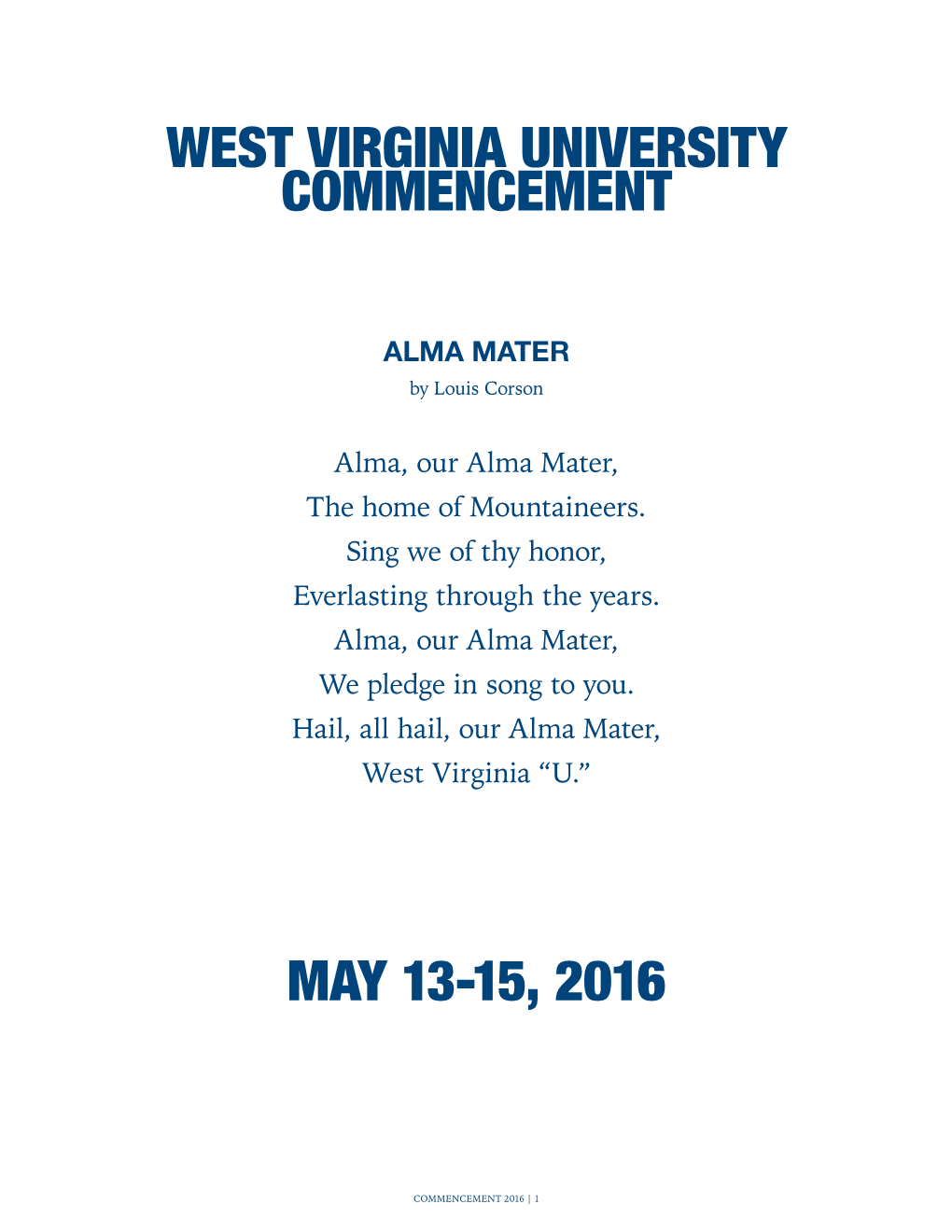 WVU Commencement Program: May 2016