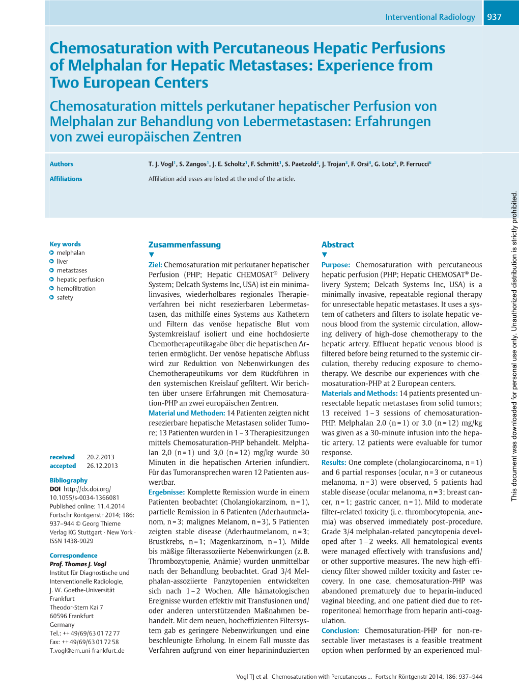 Chemosaturation with Percutaneous Hepatic Perfusions of Melphalan For