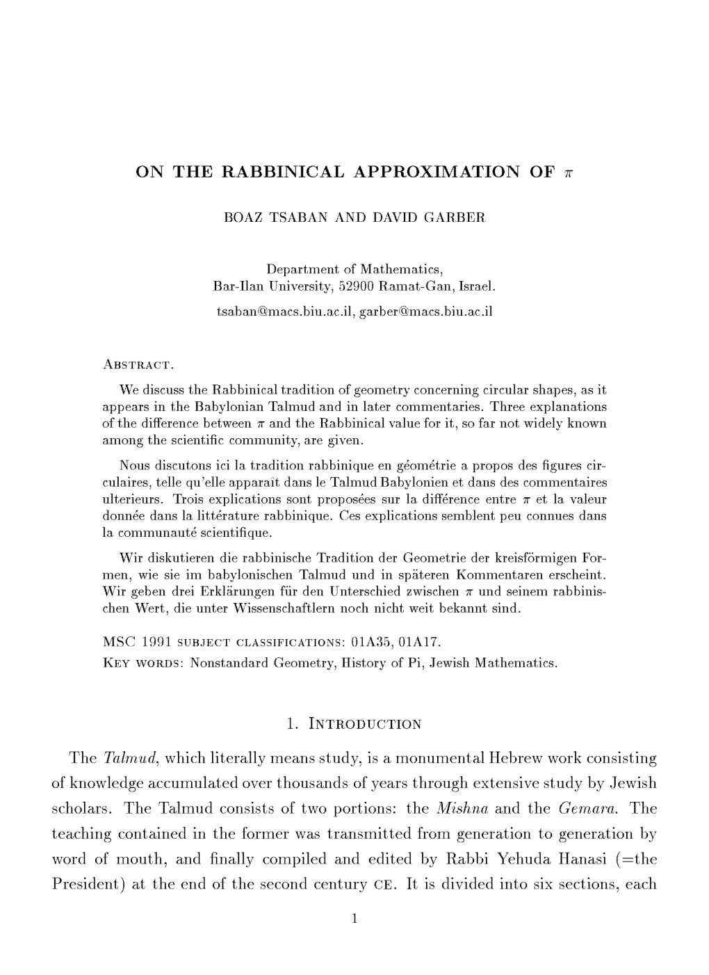 ON the RABBINICAL APPROXIMATION of 7R