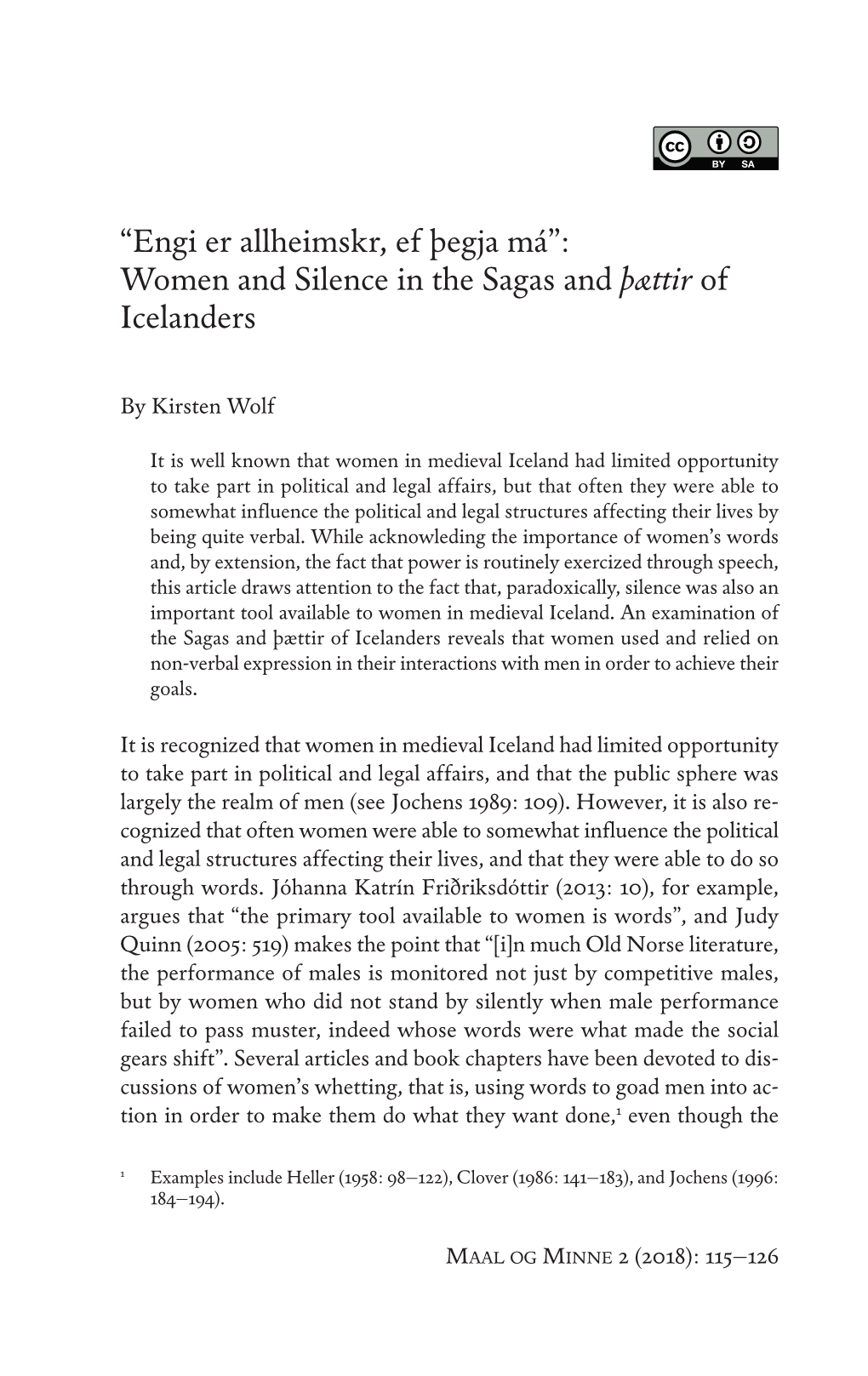 Women and Silence in the Sagas and Þættir of Icelanders