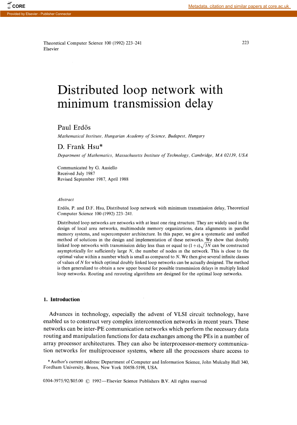 Distributed Loop Network with Minimum Transmission Delay