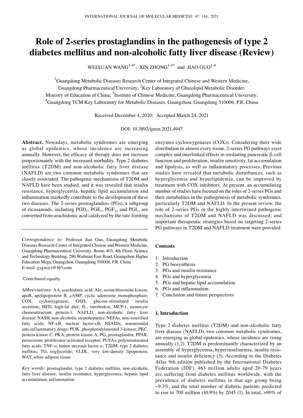 Role of 2‑Series Prostaglandins in the Pathogenesis of Type 2 Diabetes Mellitus and Non‑Alcoholic Fatty Liver Disease (Review)