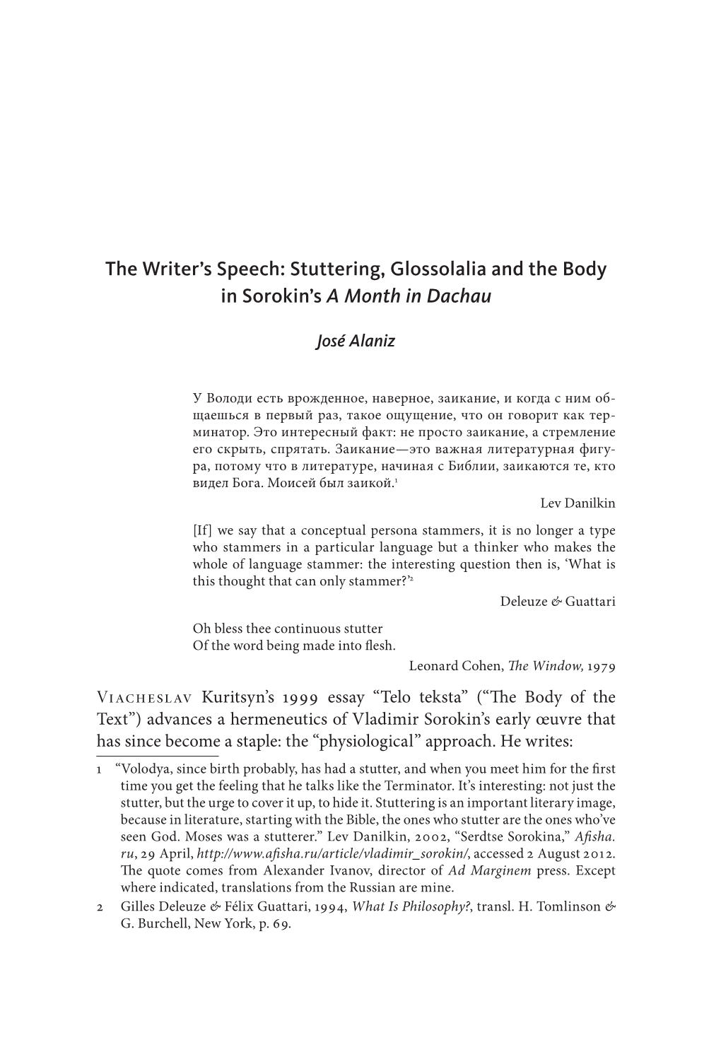 Stuttering, Glossolalia and the Body in Sorokin's a Month in Dachau