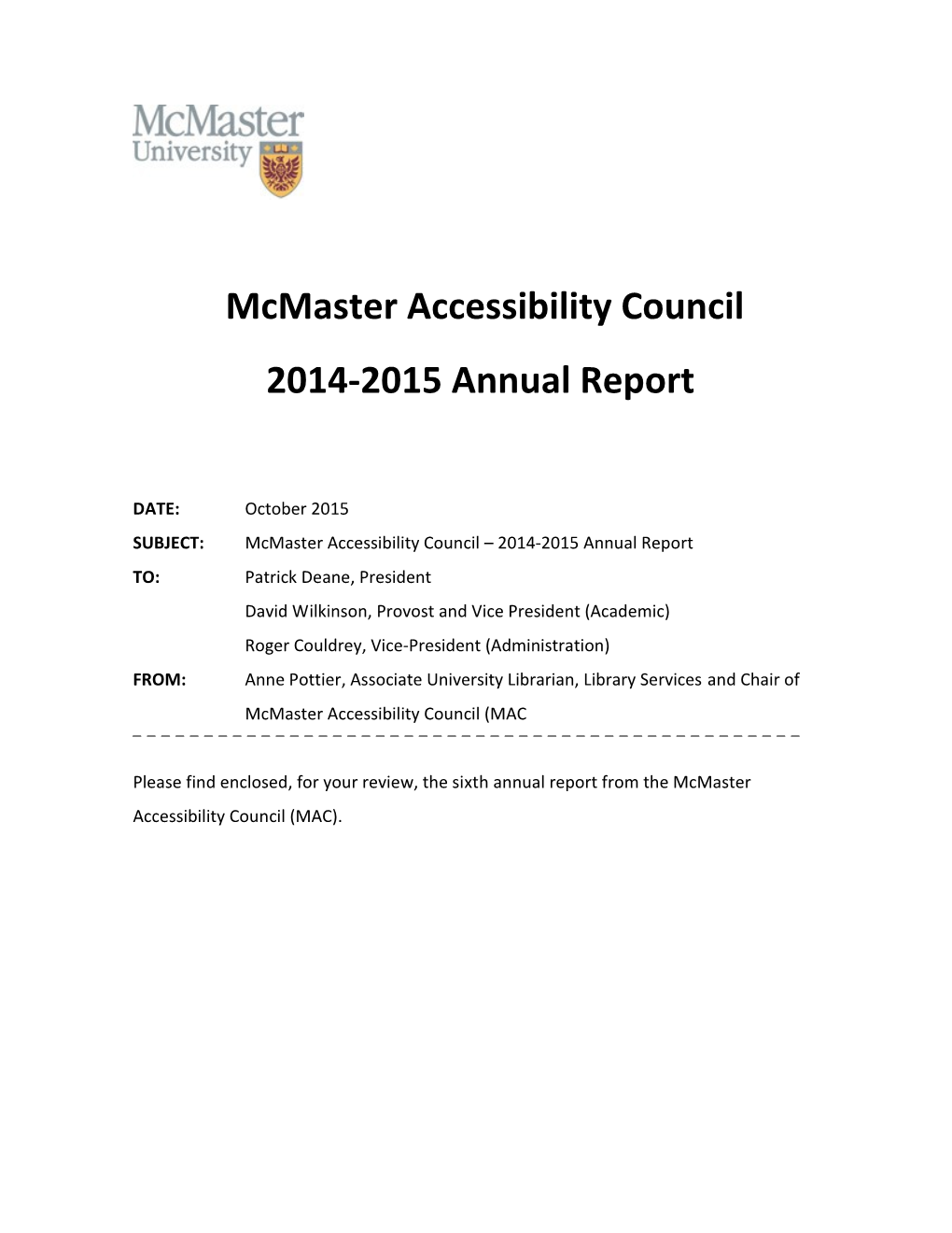 Mcmaster Accessibility Council - First Year Report