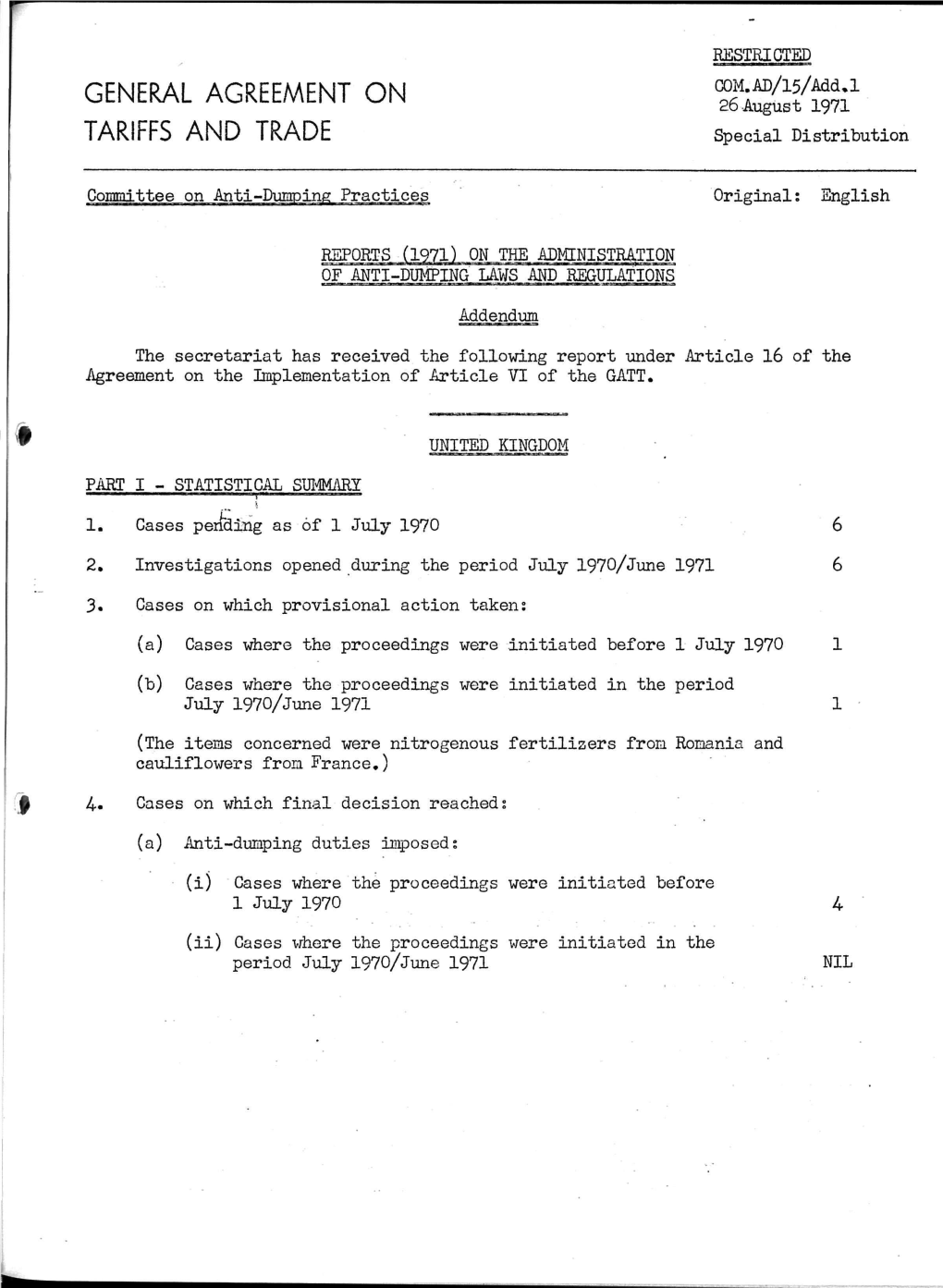 General Agreement on Tariffs and Trade