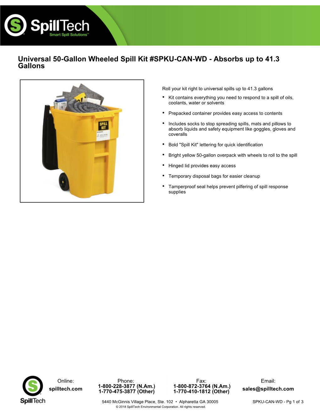 Universal 50-Gallon Wheeled Spill Kit #SPKU-CAN-WD - Absorbs up to 41.3 Gallons