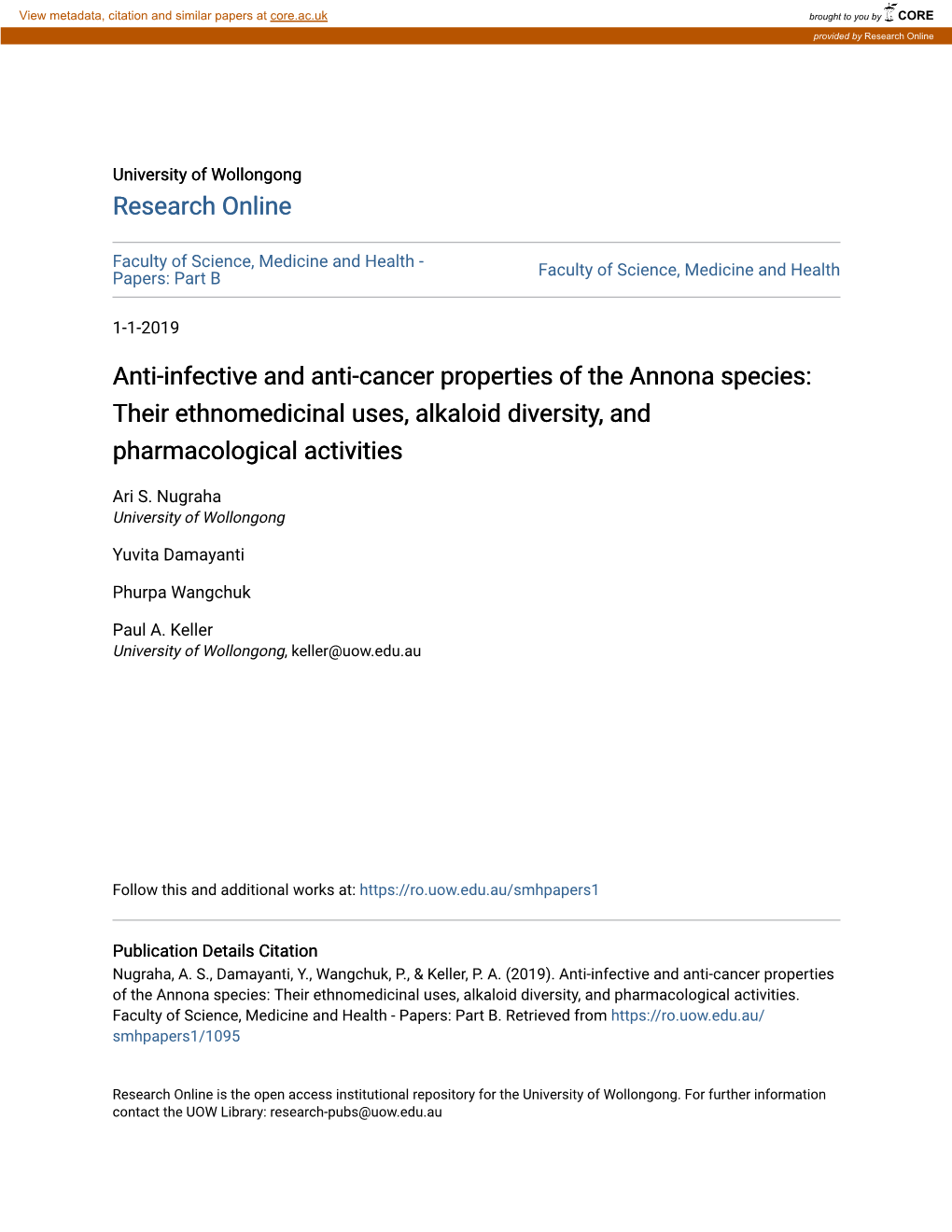 Anti-Infective and Anti-Cancer Properties of the Annona Species: Their Ethnomedicinal Uses, Alkaloid Diversity, and Pharmacological Activities