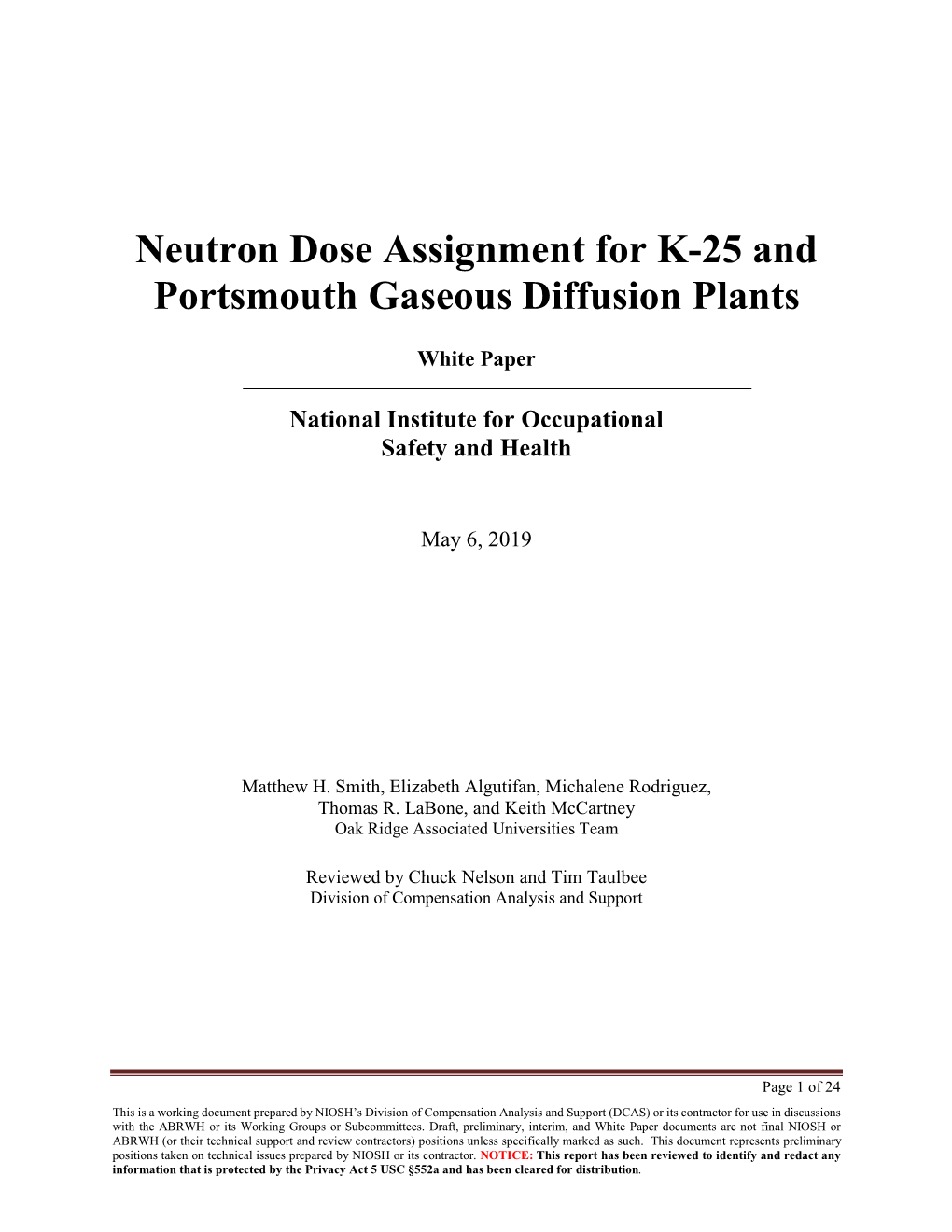 Neutron Dose Assignment for K-25 and Portsmouth Gaseous Diffusion Plants