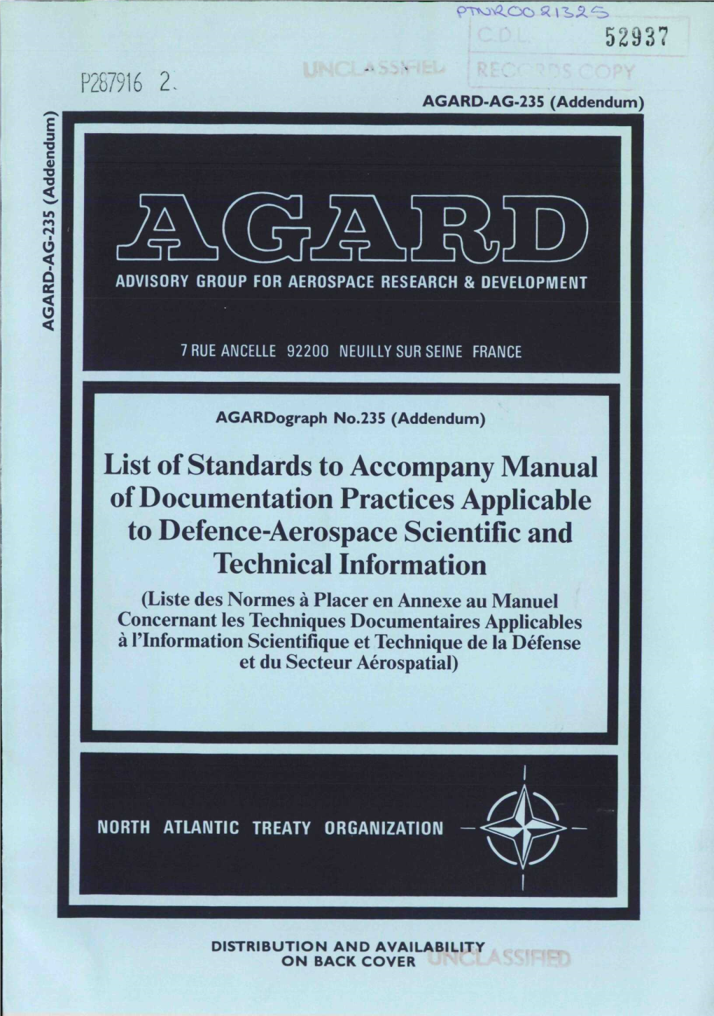 List of Standards to Accompany Manual of Documentation Practices