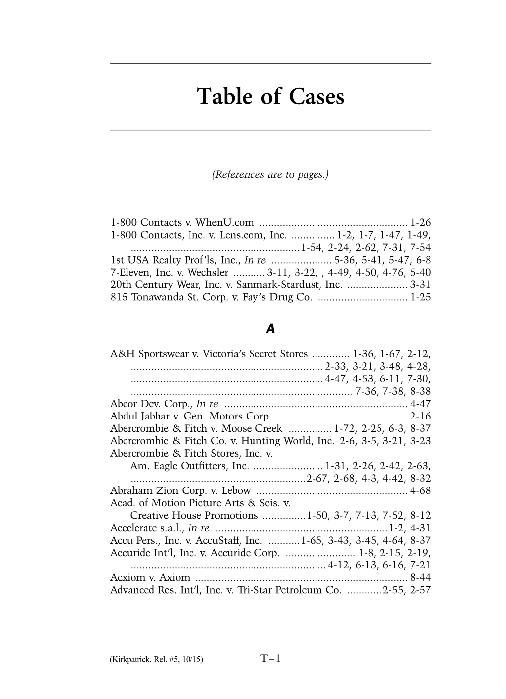 Page 1 Table of Cases (References Are to Pages.) 1-800 Contacts V