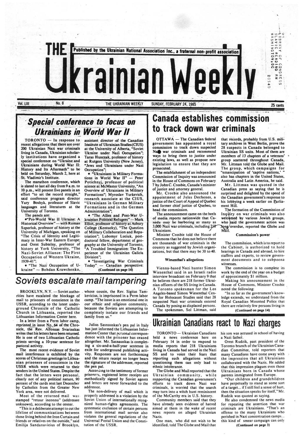The Ukrainian Weekly 1985, No.8
