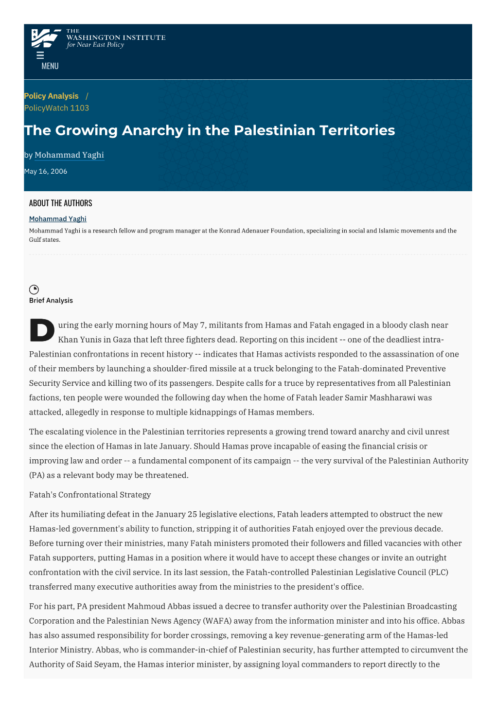 The Growing Anarchy in the Palestinian Territories | The