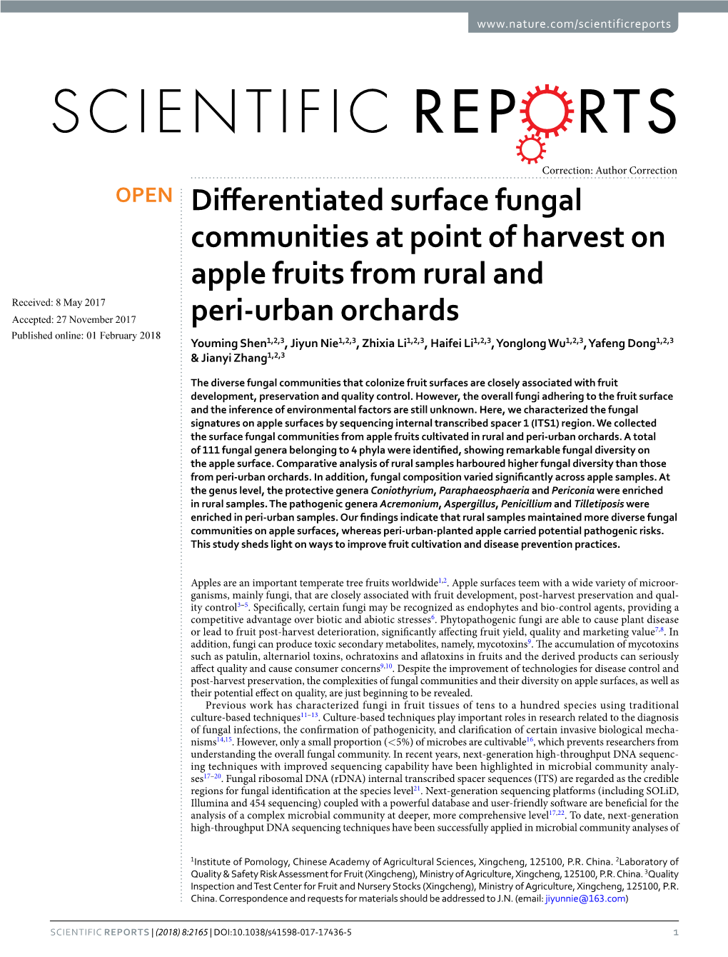 Differentiated Surface Fungal Communities at Point of Harvest On