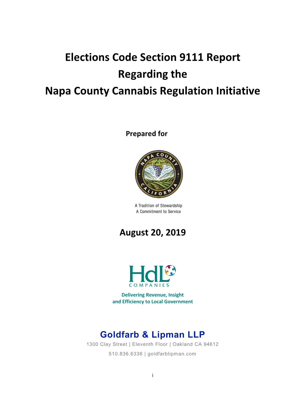 Elections Code Section 9111 Report Regarding the Napa County Cannabis Regulation Initiative