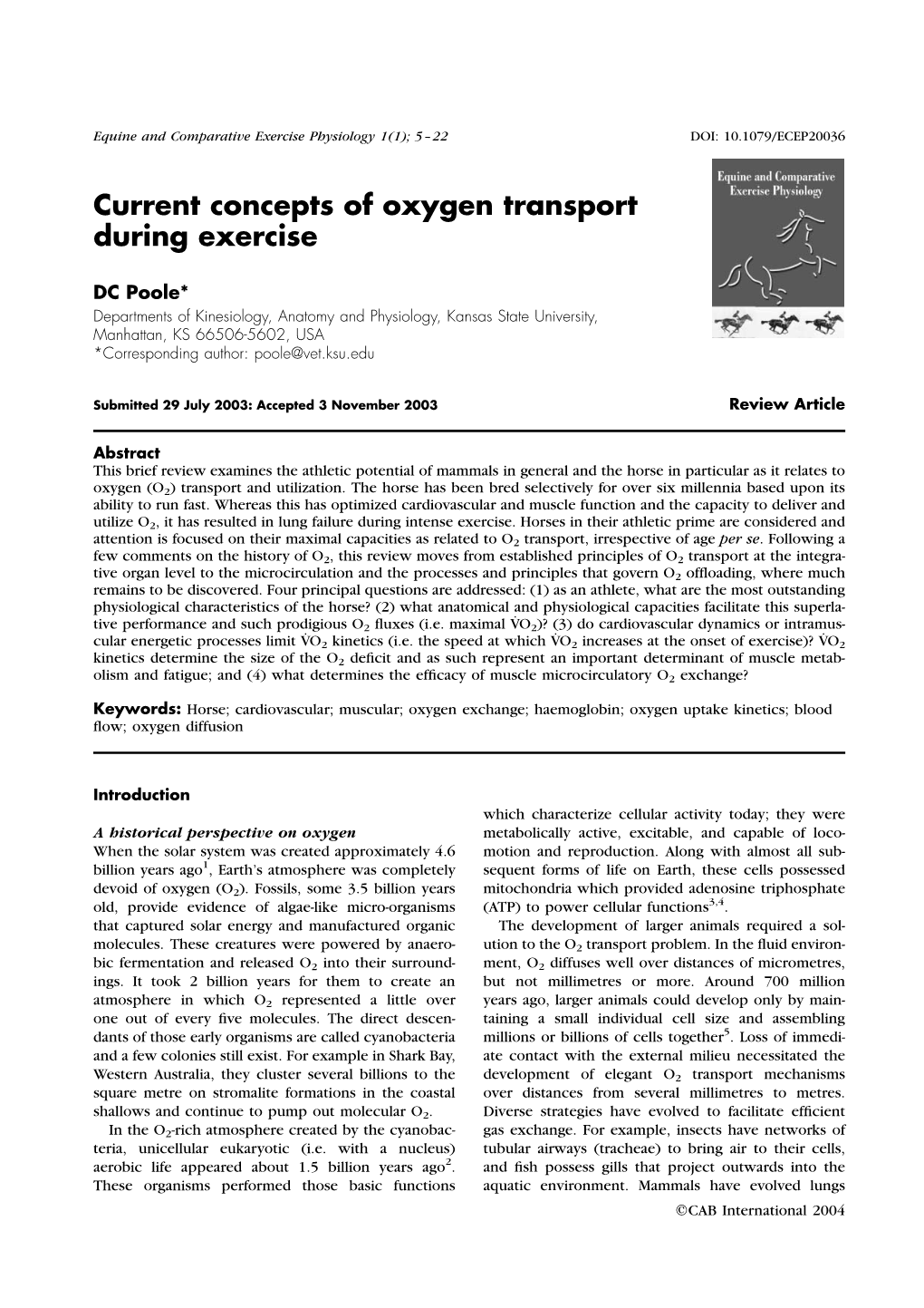 Current Concepts of Oxygen Transport During Exercise