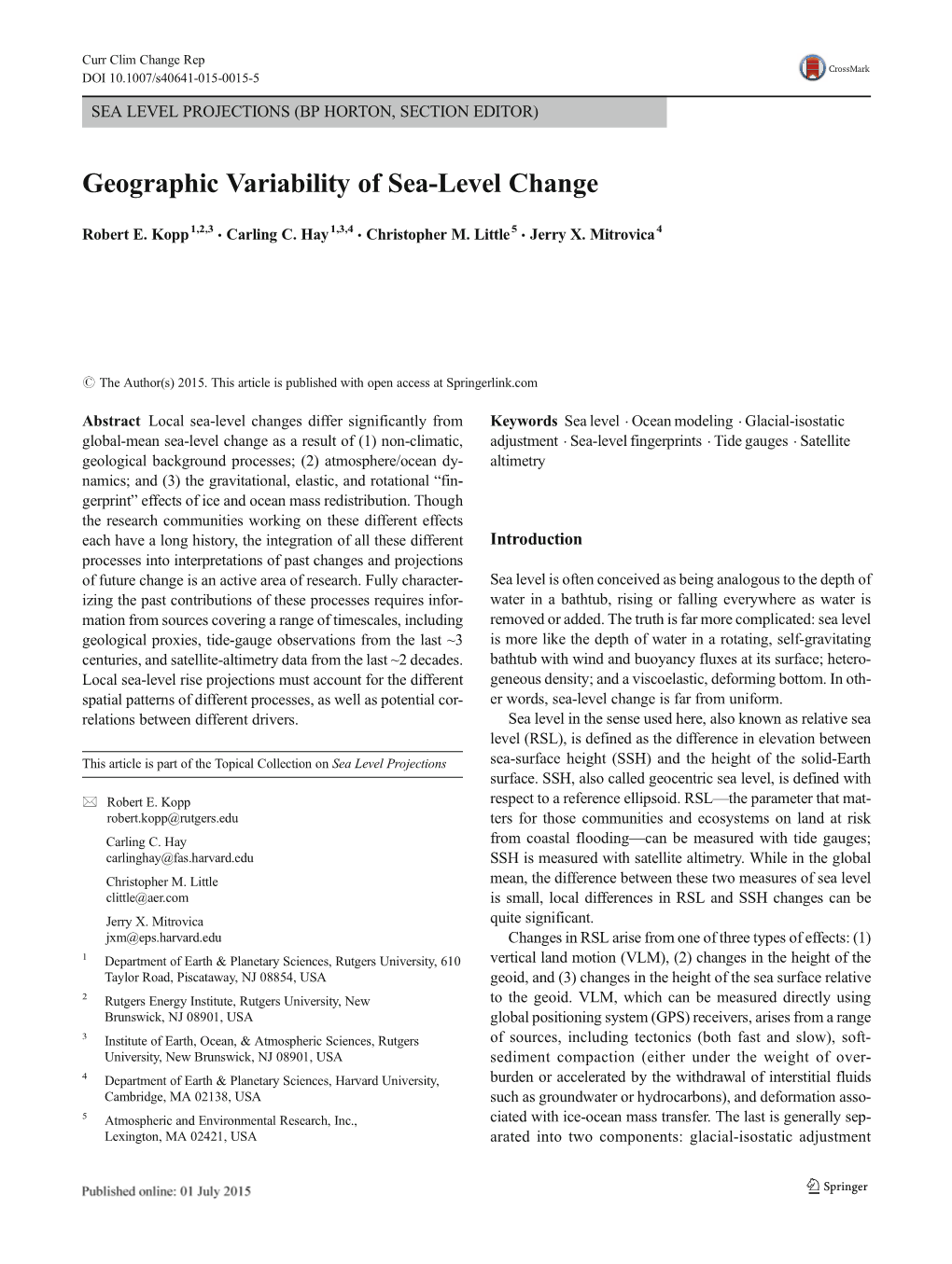 Geographic Variability of Sea-Level Change